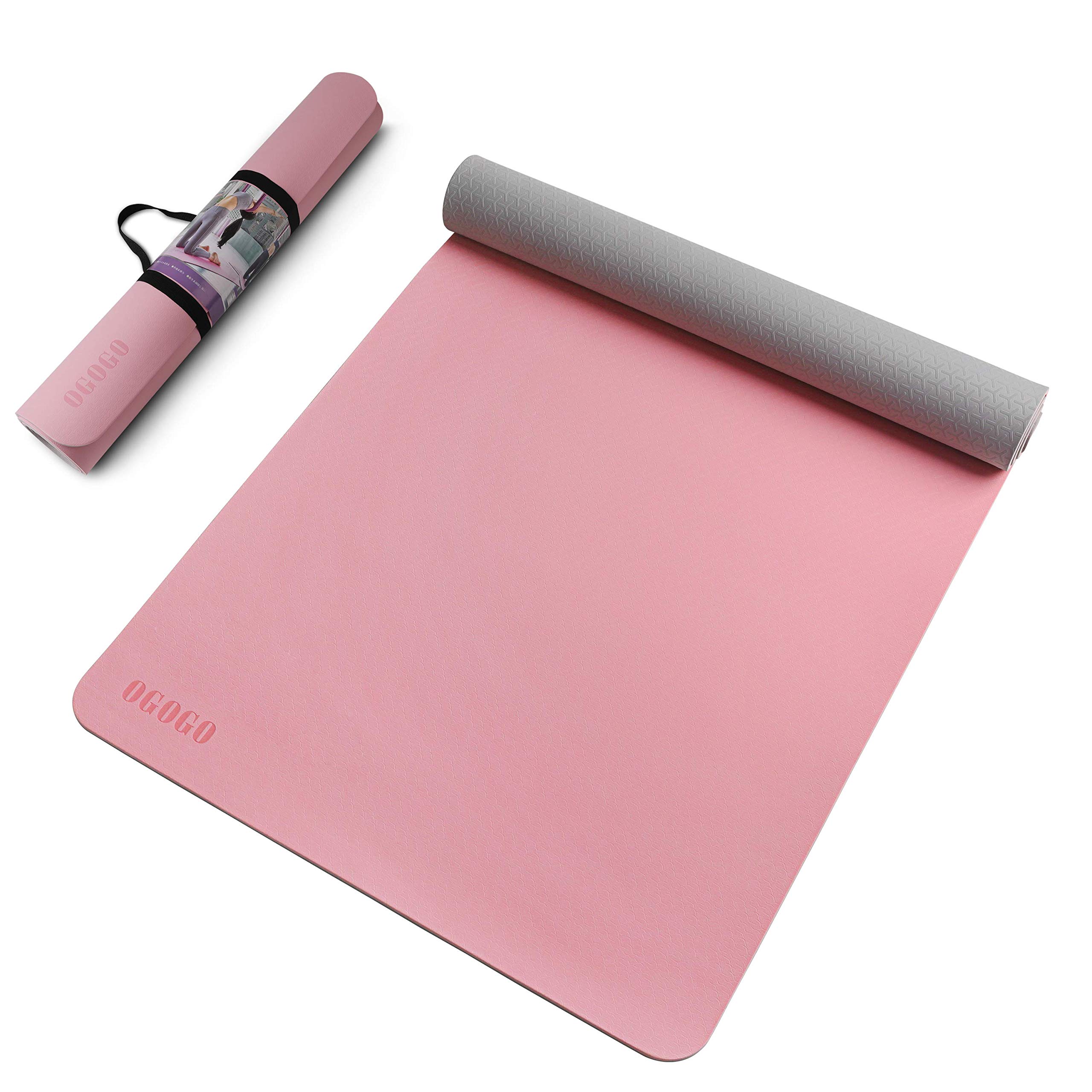 OGOGO Yoga Mat Double-Sided Non Slip,Eco Friendly Exercise Yoga Mat for Men and Women,Thick High Density Pro Mat with Carrying Strap