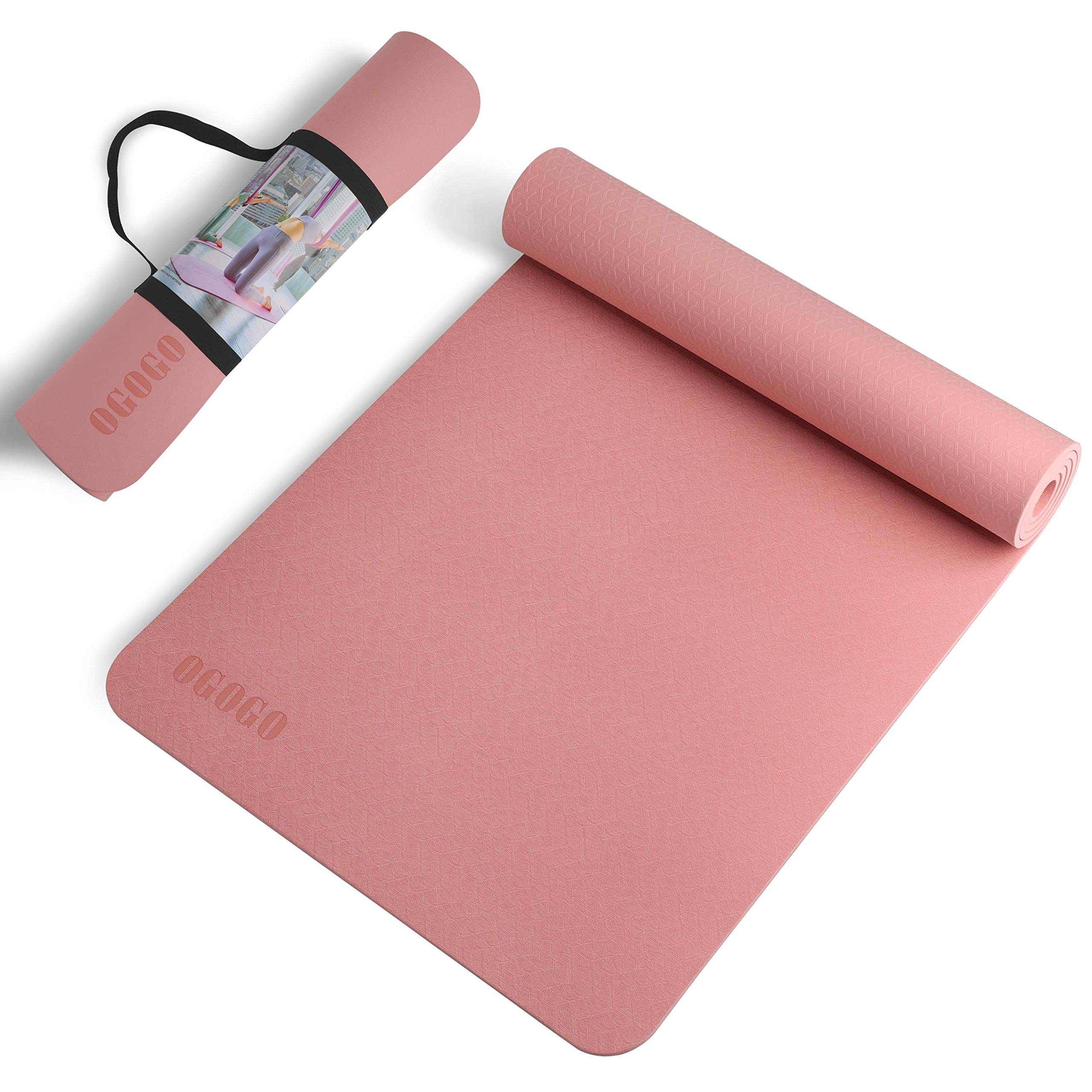 OGOGO Yoga Mat Double-Sided Non Slip,Eco Friendly Exercise Yoga Mat for Men and Women,Thick High Density Pro Mat with Carrying Strap