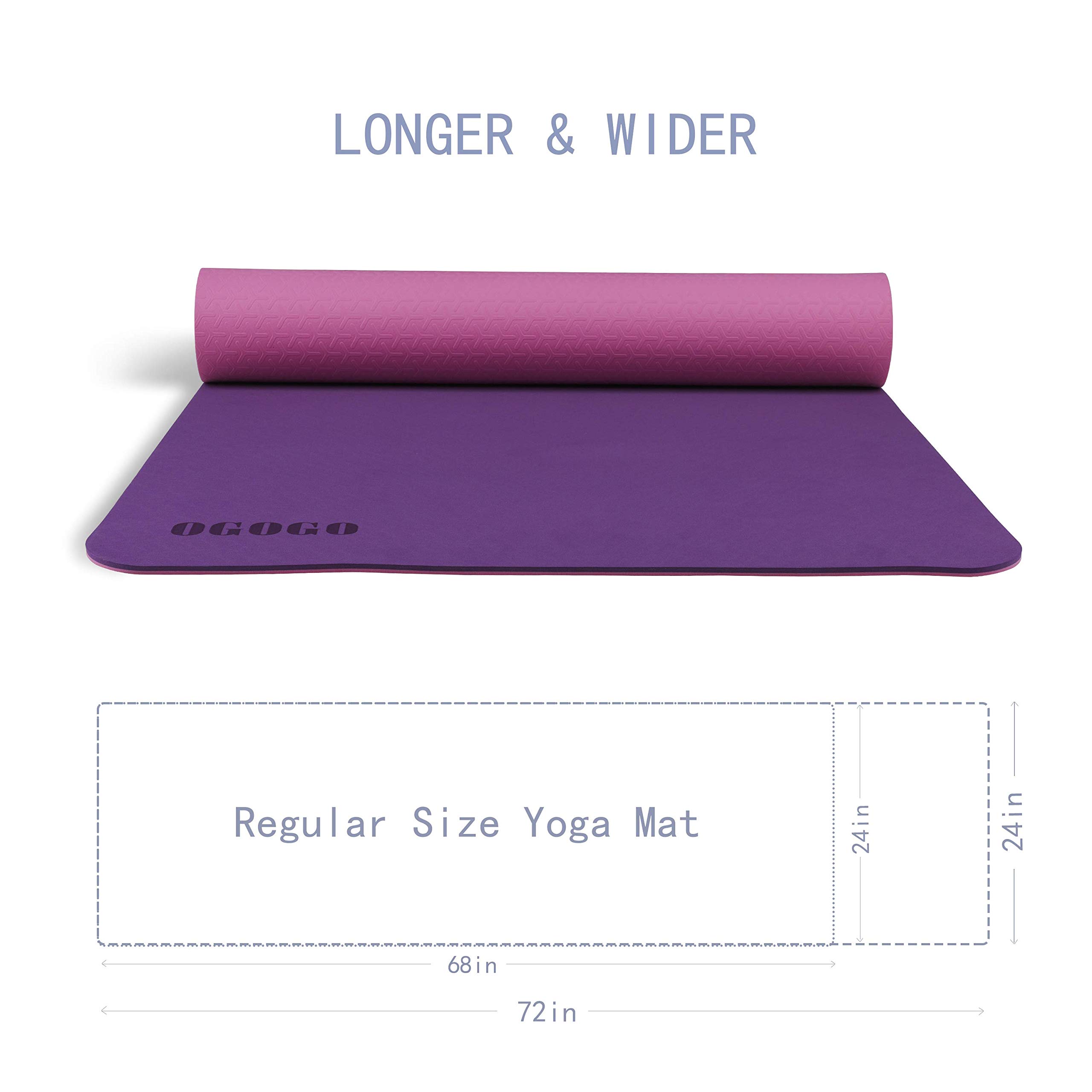 OGOGO Yoga Mat Double-Sided Non Slip,Eco Friendly Exercise Yoga Mat for Men and Women,Thick High Density Pro Mat with Carrying Strap
