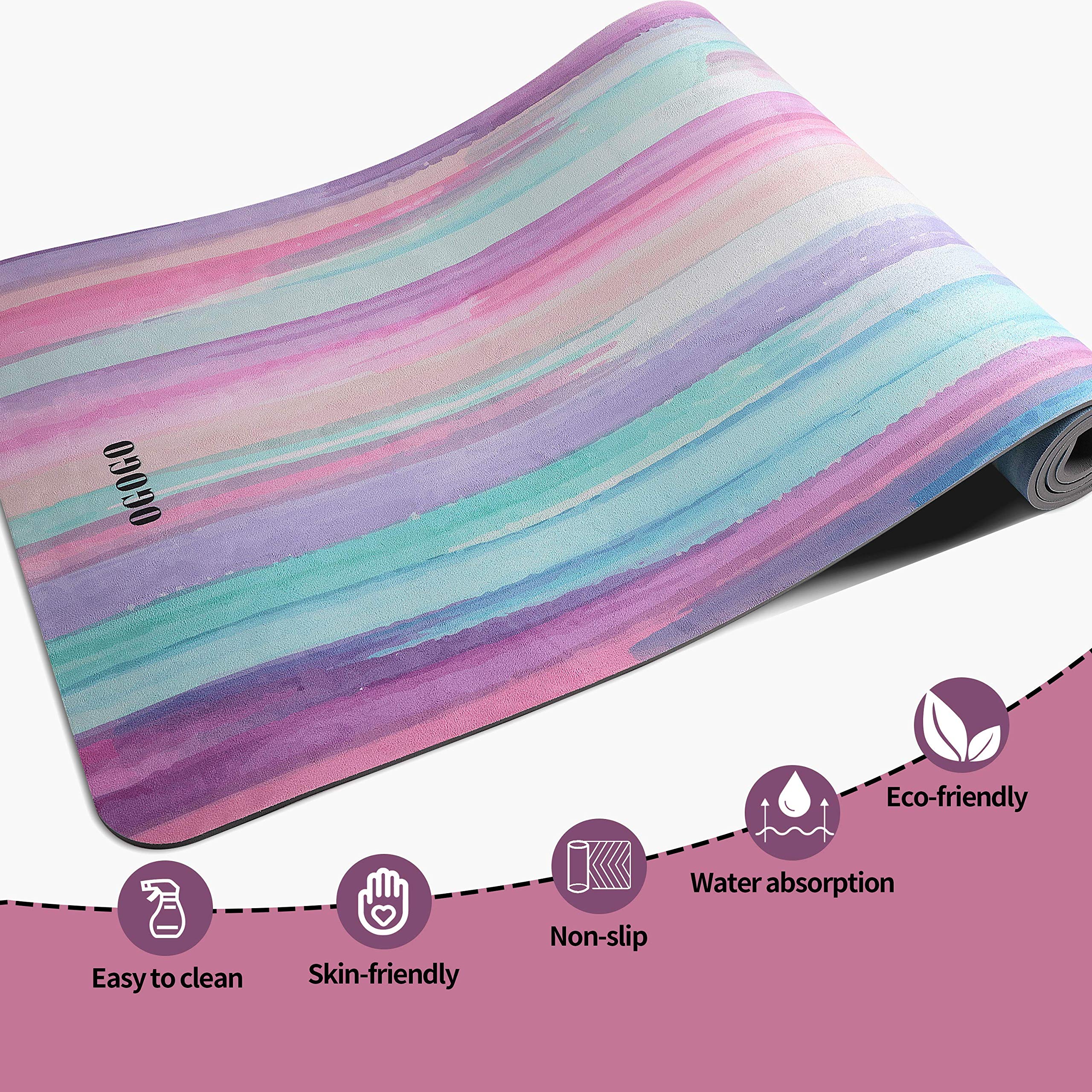 OGOGO Suede Yoga Mat,Non Slip Eco Friendly Fitness Exercise Mat with Carrying Strap,Pro Yoga Mats for Women and Men,Workout Mats for Home