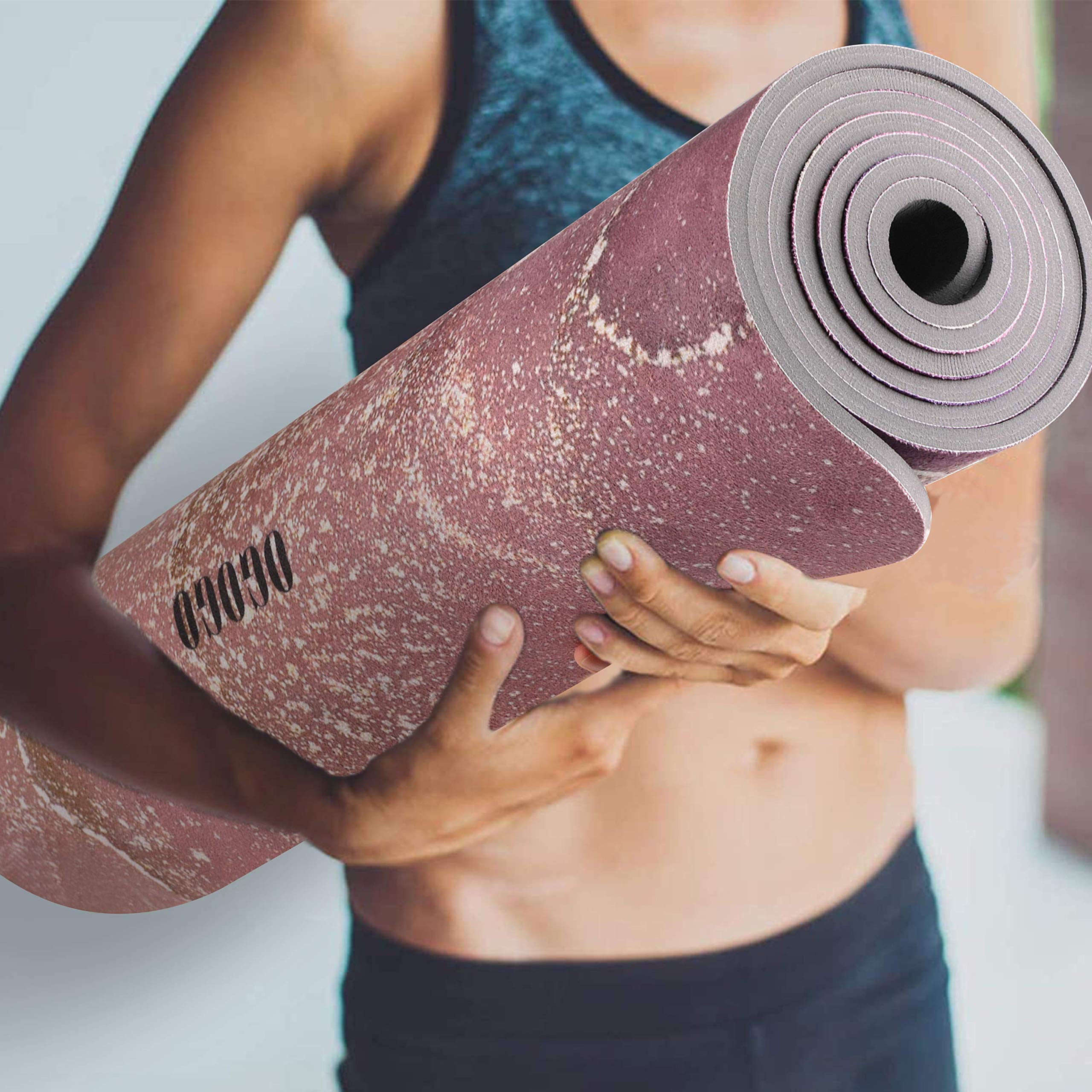 OGOGO Suede Yoga Mat,Non Slip Eco Friendly Fitness Exercise Mat with Carrying Strap,Pro Yoga Mats for Women and Men,Workout Mats for Home