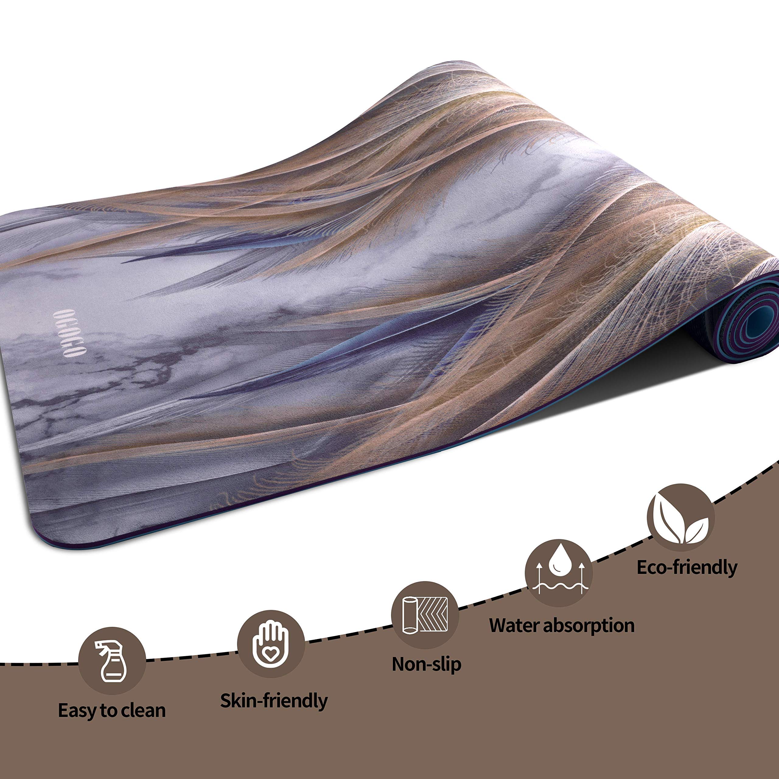OGOGO Suede Yoga Mat,Non Slip Eco Friendly Fitness Exercise Mat with Carrying Strap,Pro Yoga Mats for Women and Men,Workout Mats for Home