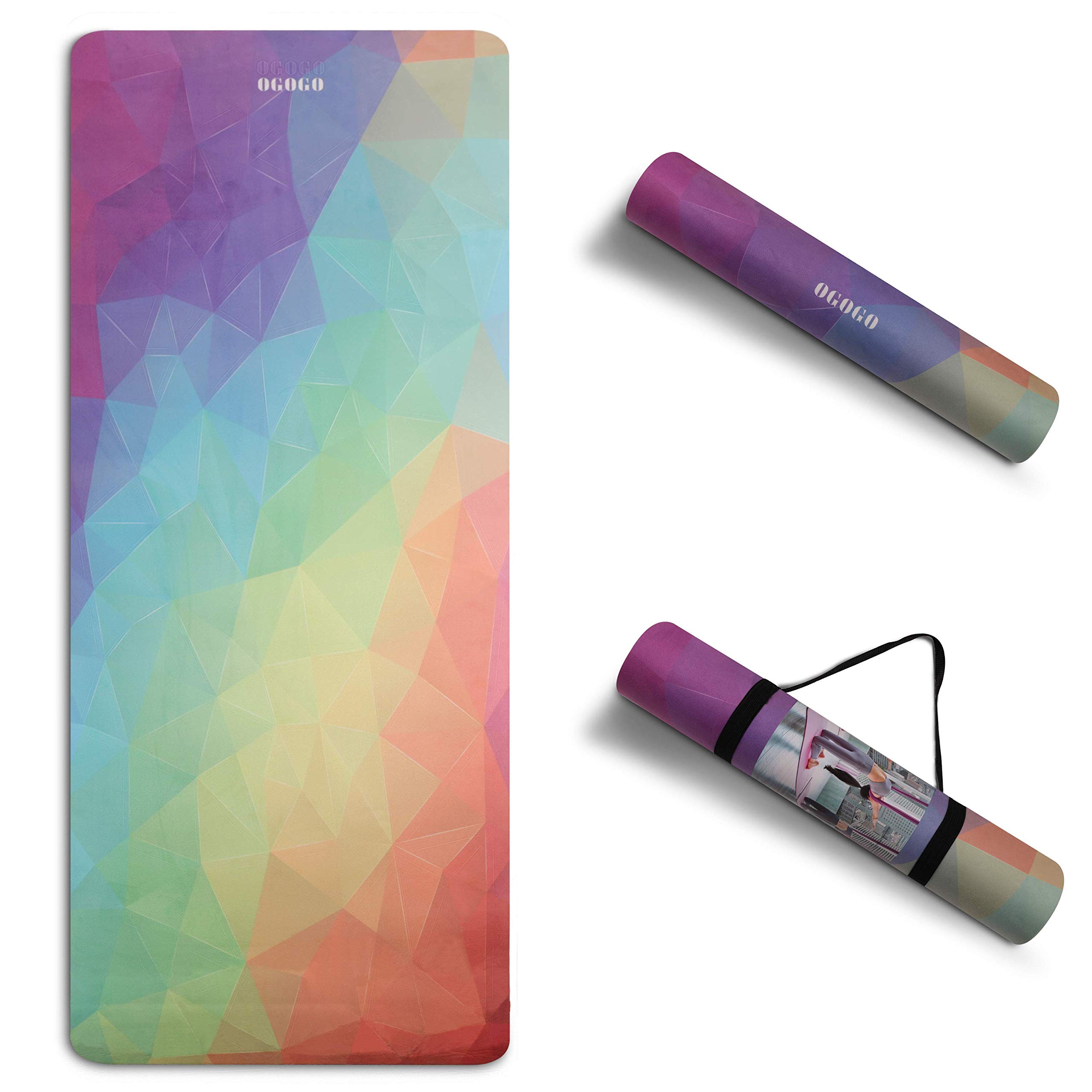 OGOGO Suede Yoga Mat,Non Slip Eco Friendly Fitness Exercise Mat with Carrying Strap,Pro Yoga Mats for Women and Men,Workout Mats for Home