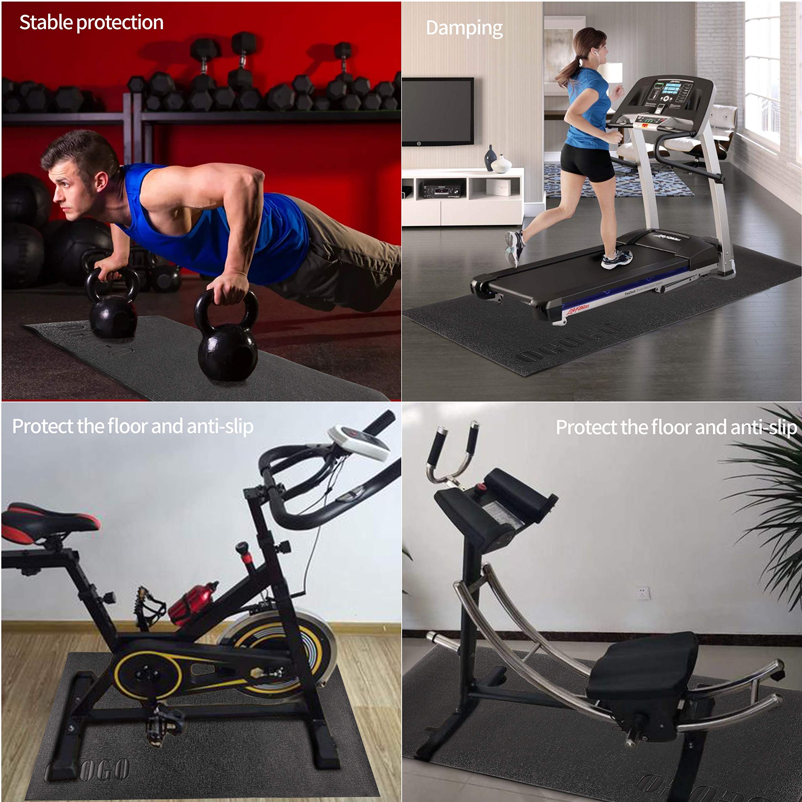 OGOGO Treadmill mat - Exercise Equipment mat for Home Workout， Spin Bike mat use On Hardwood Floors and Carpet Protection