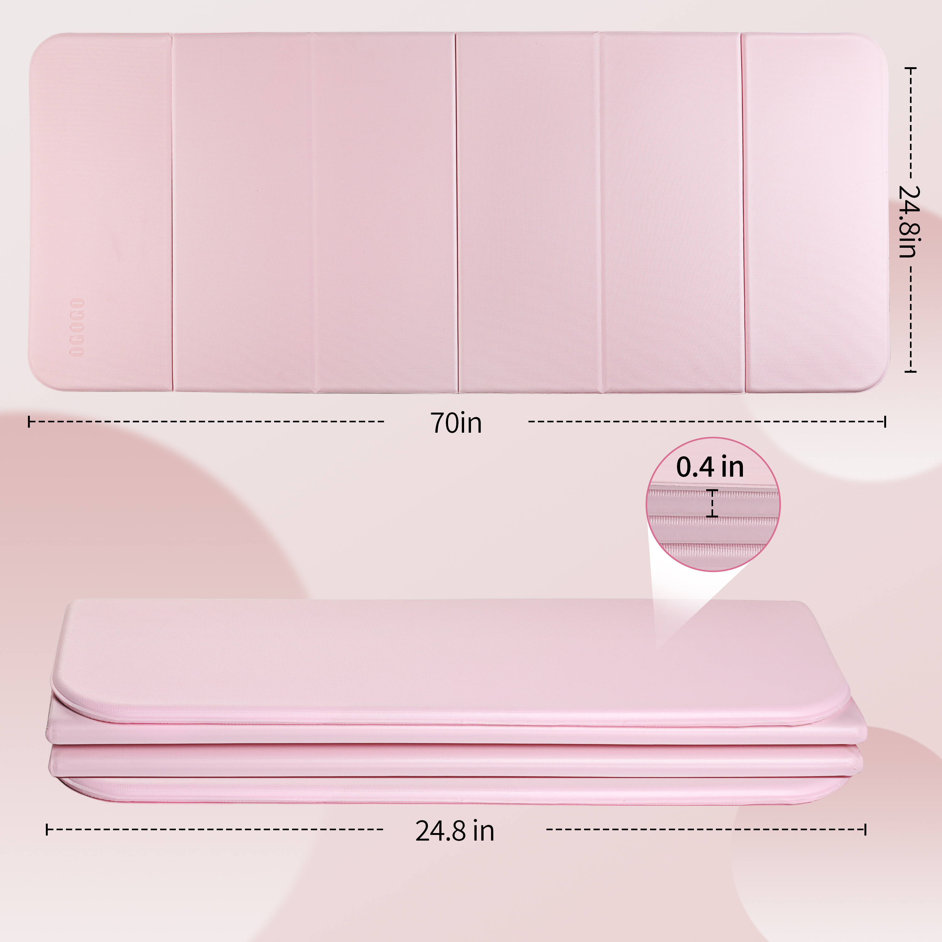 Foldable Yoga Mat - Extra Thick 70" x 24.8"x 2/5 Inches Eco-Friendly POE Material, Non-Slip Design Fitness Mats, Multi-Purpose Workout Mats For Studio or Home Use