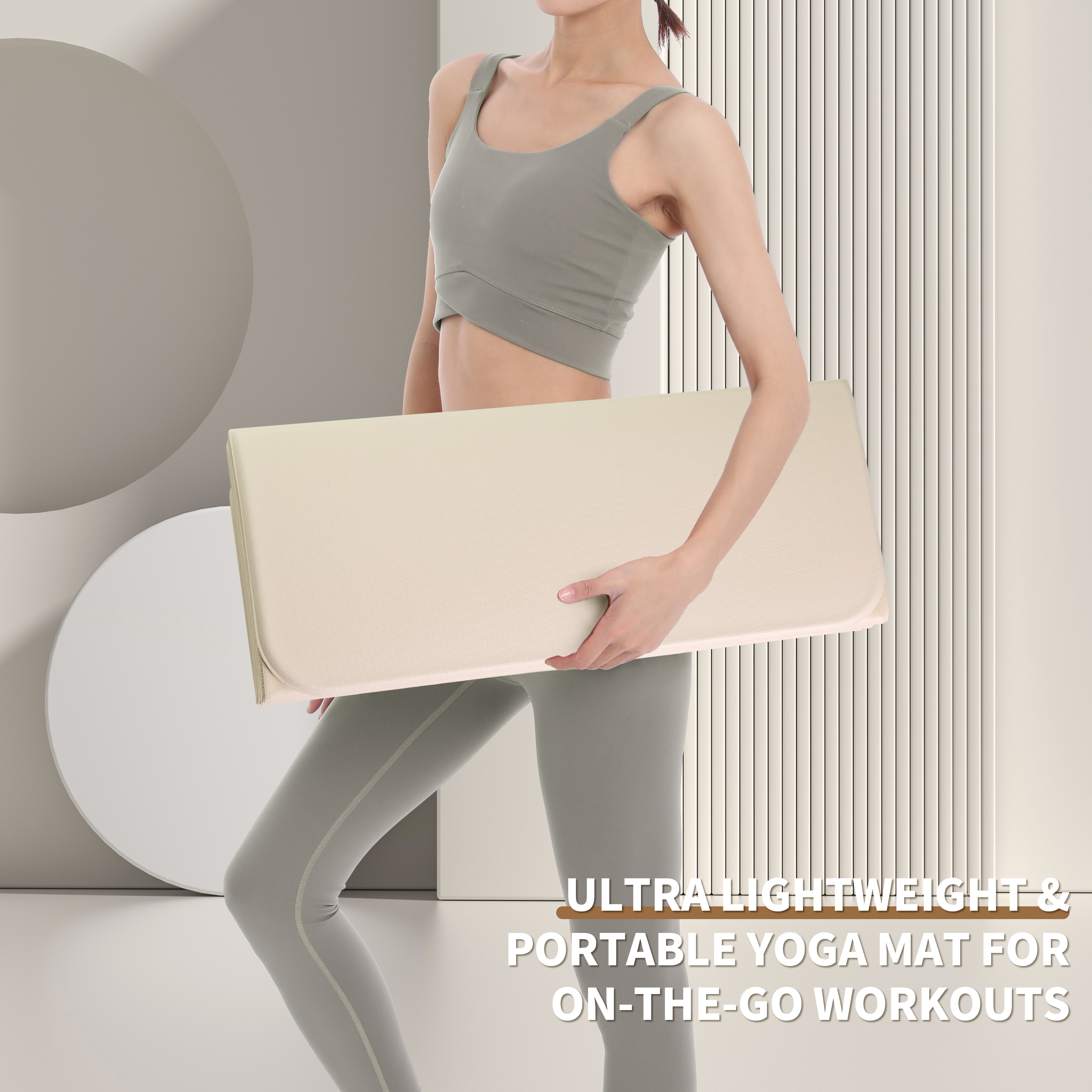 Foldable Yoga Mat - Extra Thick 70" x 24.8"x 2/5 Inches Eco-Friendly POE Material, Non-Slip Design Fitness Mats, Multi-Purpose Workout Mats For Studio or Home Use