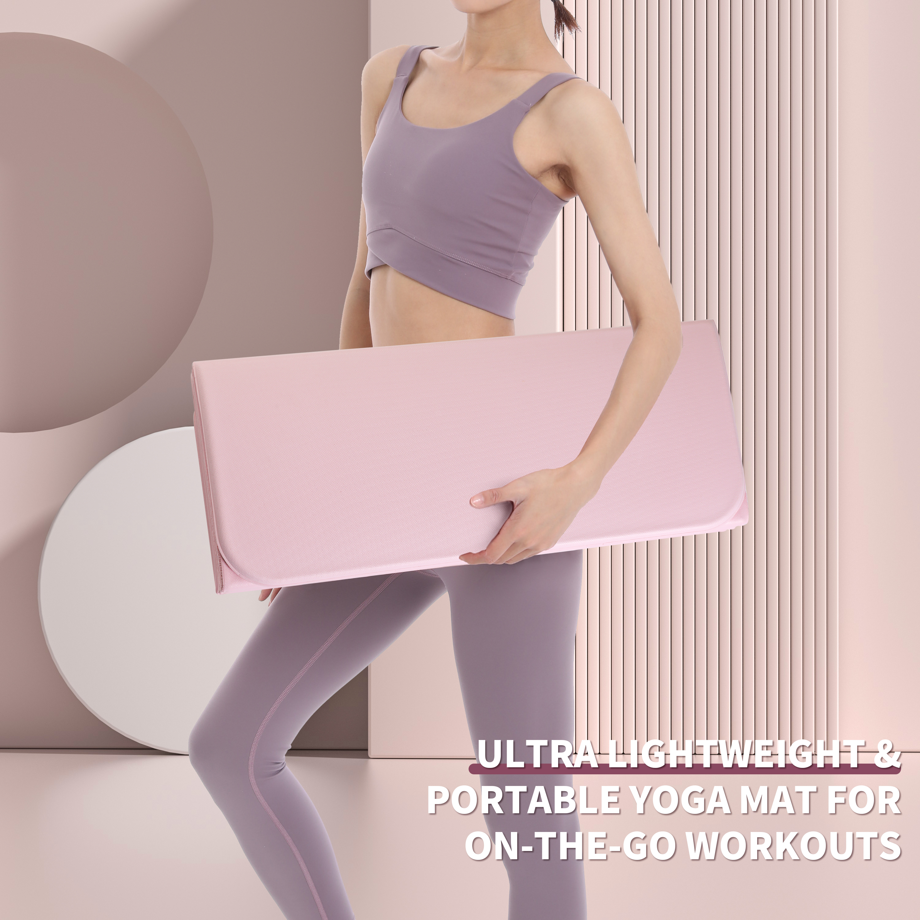 Foldable Yoga Mat - Extra Thick 70" x 24.8"x 2/5 Inches Eco-Friendly POE Material, Non-Slip Design Fitness Mats, Multi-Purpose Workout Mats For Studio or Home Use