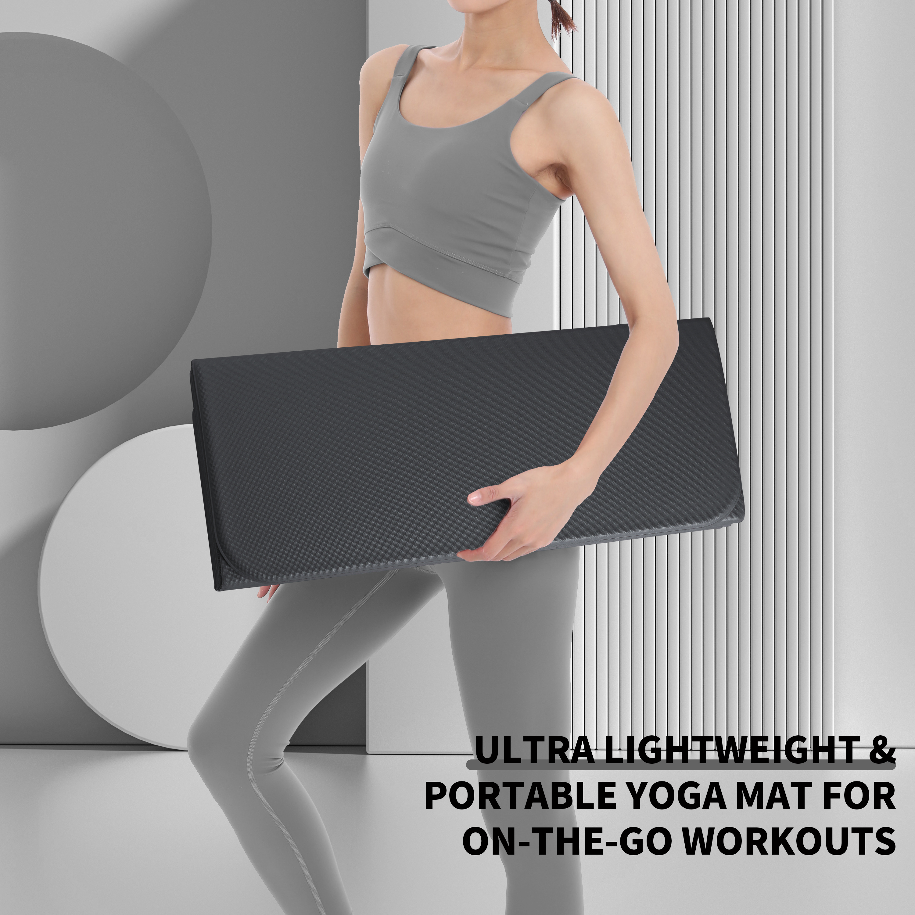 Foldable Yoga Mat - Extra Thick 70" x 24.8"x 2/5 Inches Eco-Friendly POE Material, Non-Slip Design Fitness Mats, Multi-Purpose Workout Mats For Studio or Home Use