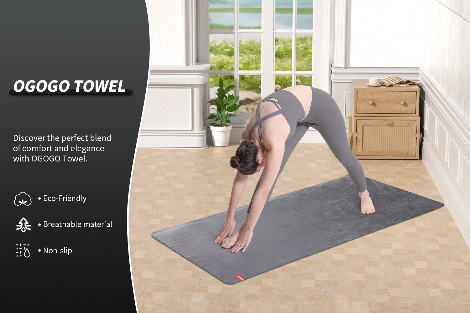 OGOGO Premium Microfiber and Suede Yoga Towel - Super Absorbent, Anti-Slip, Versatile for Yoga, Pilates, Exercise, Travel
