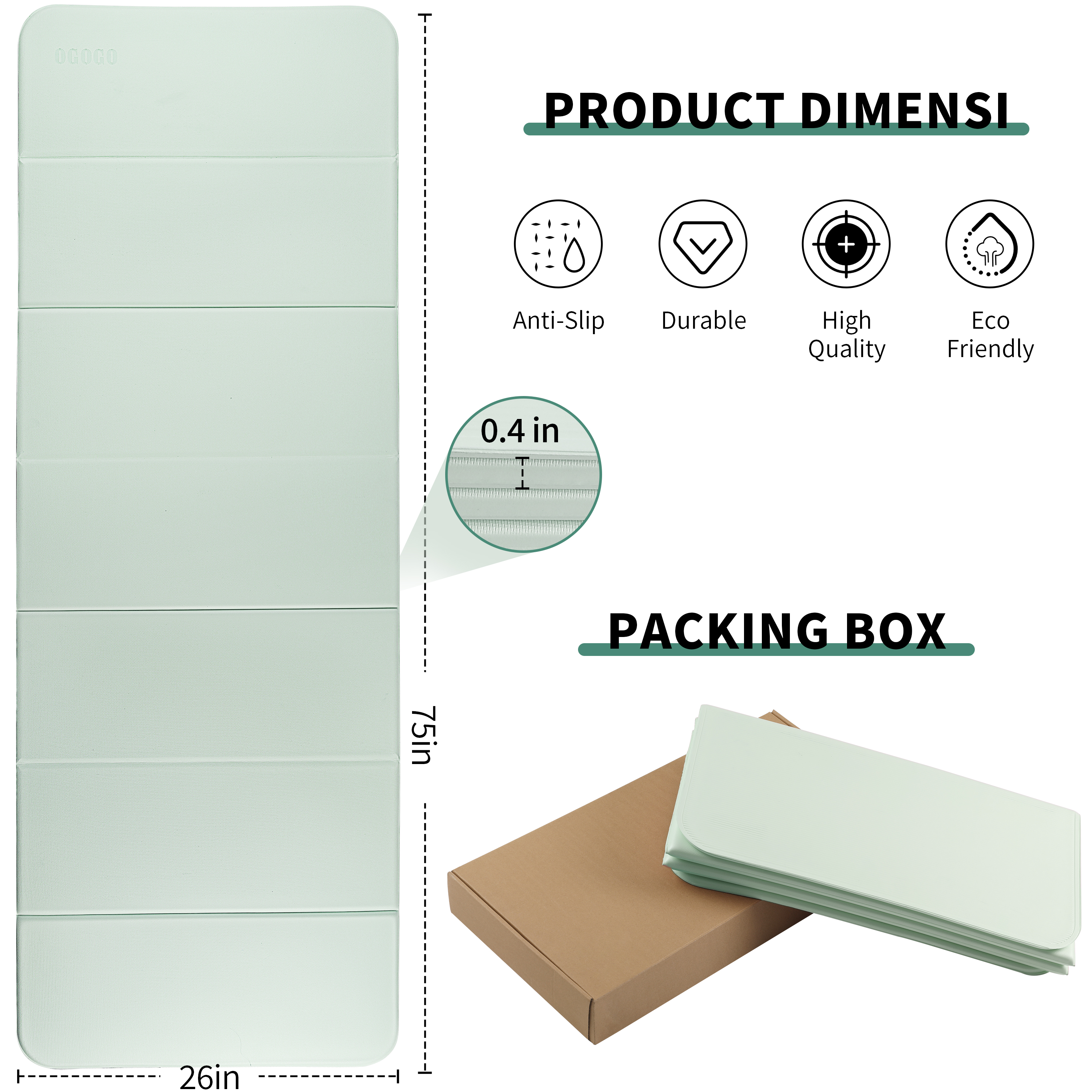 2-in-1 Foldable Fitness Mat 75 x 26 inches - Extra Thick 2/5 Inches Yoga Mat, Lightweight and Portable, Ideal for Yoga, Pilates, Full Body Workouts, Doubles as Step Stool, Yoga Block, Meditation Seat