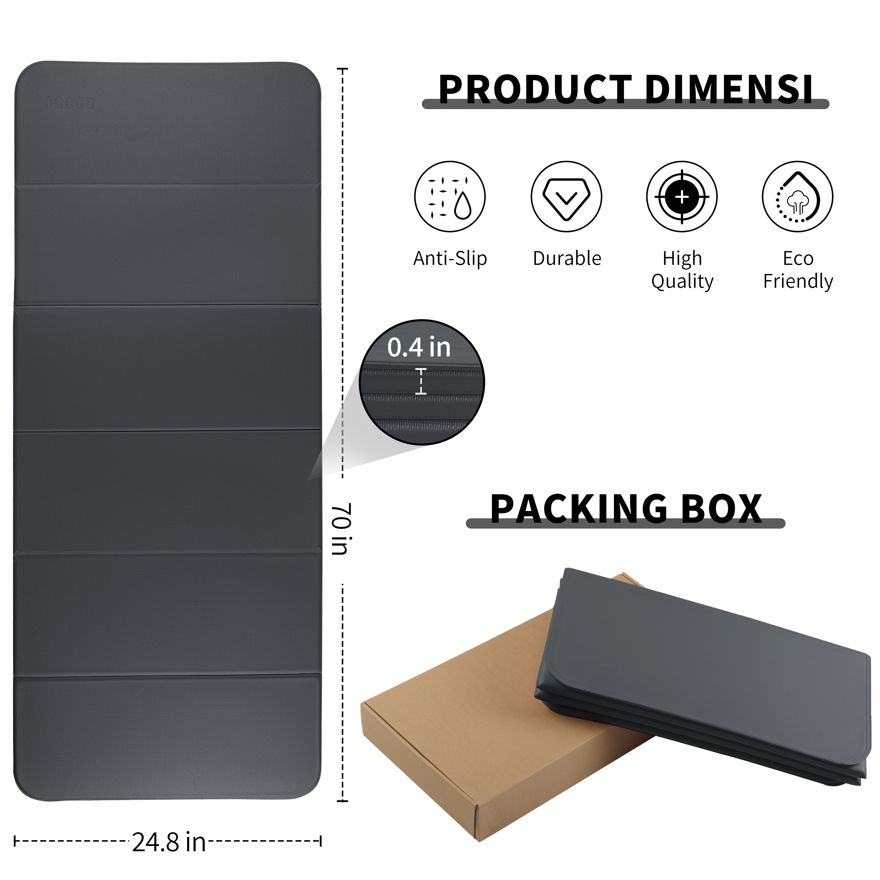 Foldable Yoga Mat - Extra Thick 70" x 24.8"x 2/5 Inches Eco-Friendly POE Material, Non-Slip Design Fitness Mats, Multi-Purpose Workout Mats For Studio or Home Use