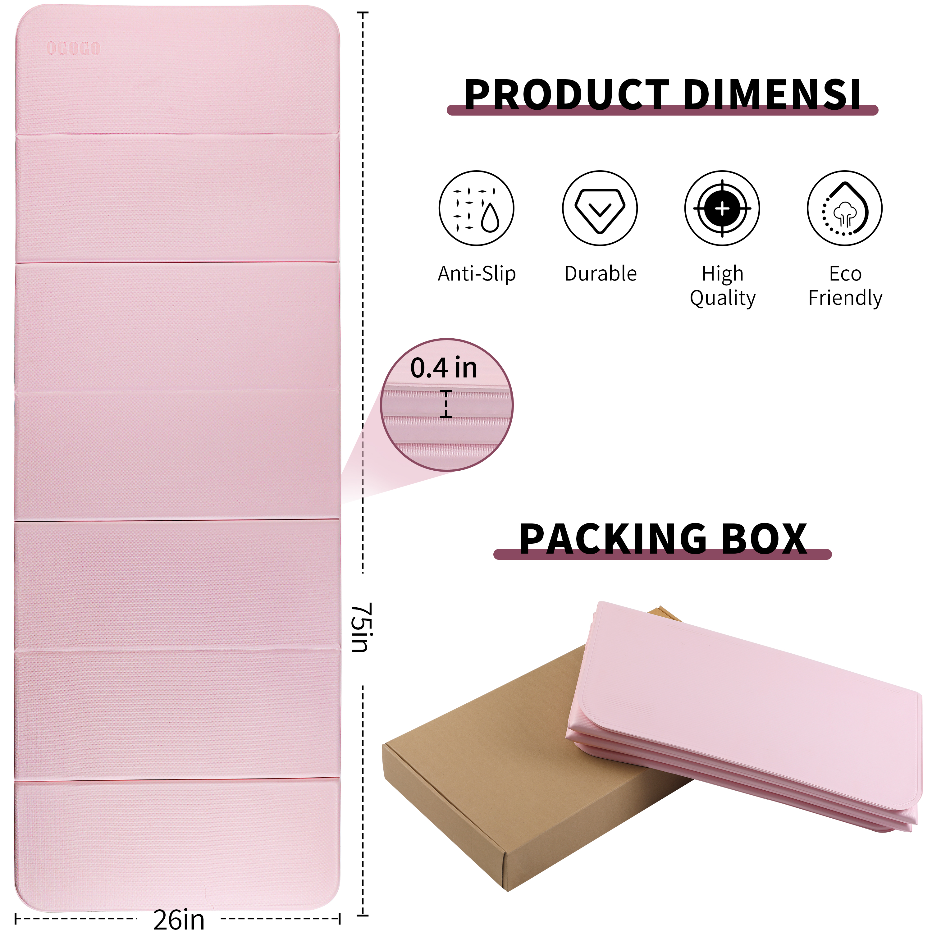 2-in-1 Foldable Fitness Mat 75 x 26 inches - Extra Thick 2/5 Inches Yoga Mat, Lightweight and Portable, Ideal for Yoga, Pilates, Full Body Workouts, Doubles as Step Stool, Yoga Block, Meditation Seat