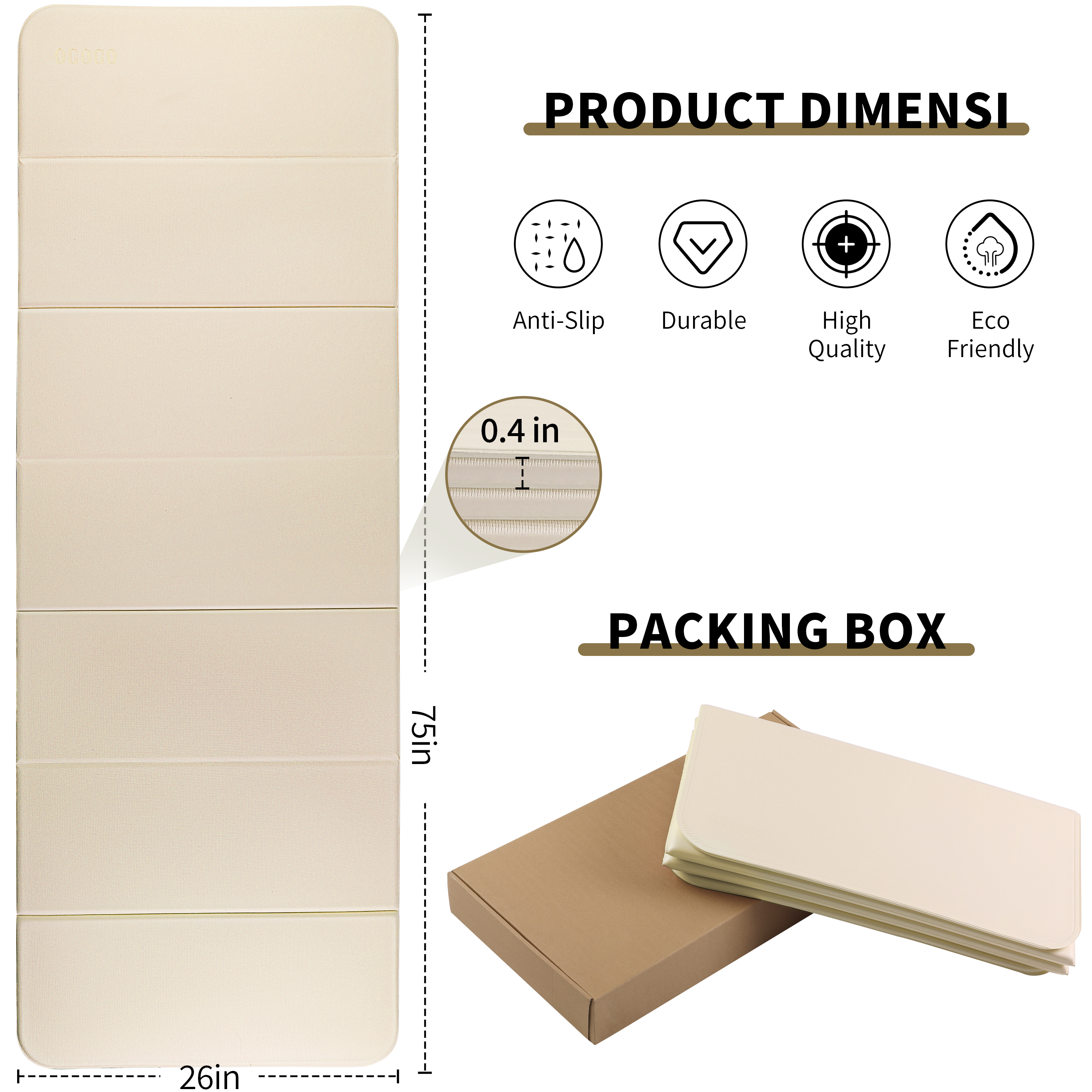 2-in-1 Foldable Fitness Mat 75 x 26 inches - Extra Thick 2/5 Inches Yoga Mat, Lightweight and Portable, Ideal for Yoga, Pilates, Full Body Workouts, Doubles as Step Stool, Yoga Block, Meditation Seat