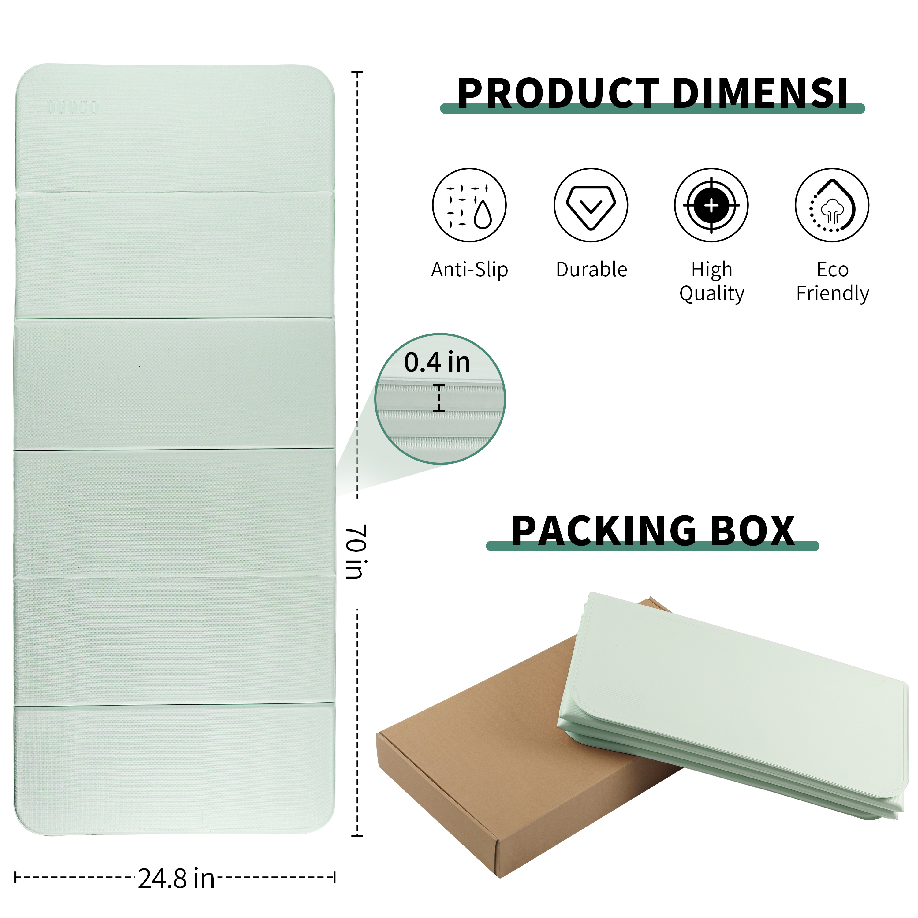 Foldable Yoga Mat - Extra Thick 70" x 24.8"x 2/5 Inches Eco-Friendly POE Material, Non-Slip Design Fitness Mats, Multi-Purpose Workout Mats For Studio or Home Use