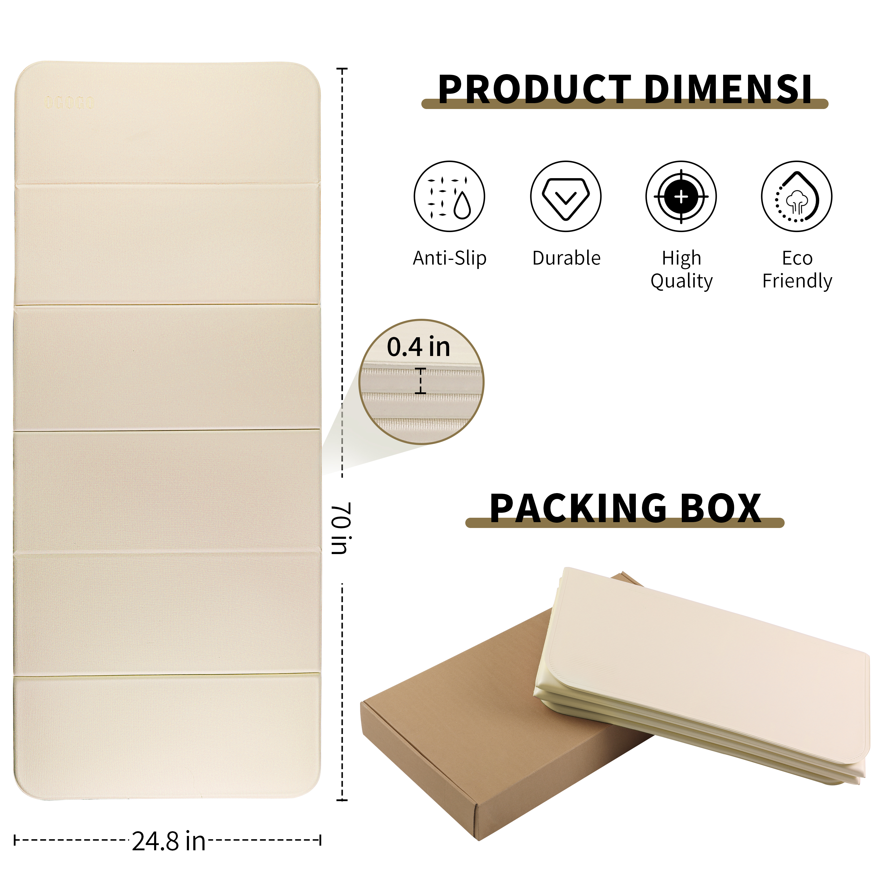 Foldable Yoga Mat - Extra Thick 70" x 24.8"x 2/5 Inches Eco-Friendly POE Material, Non-Slip Design Fitness Mats, Multi-Purpose Workout Mats For Studio or Home Use