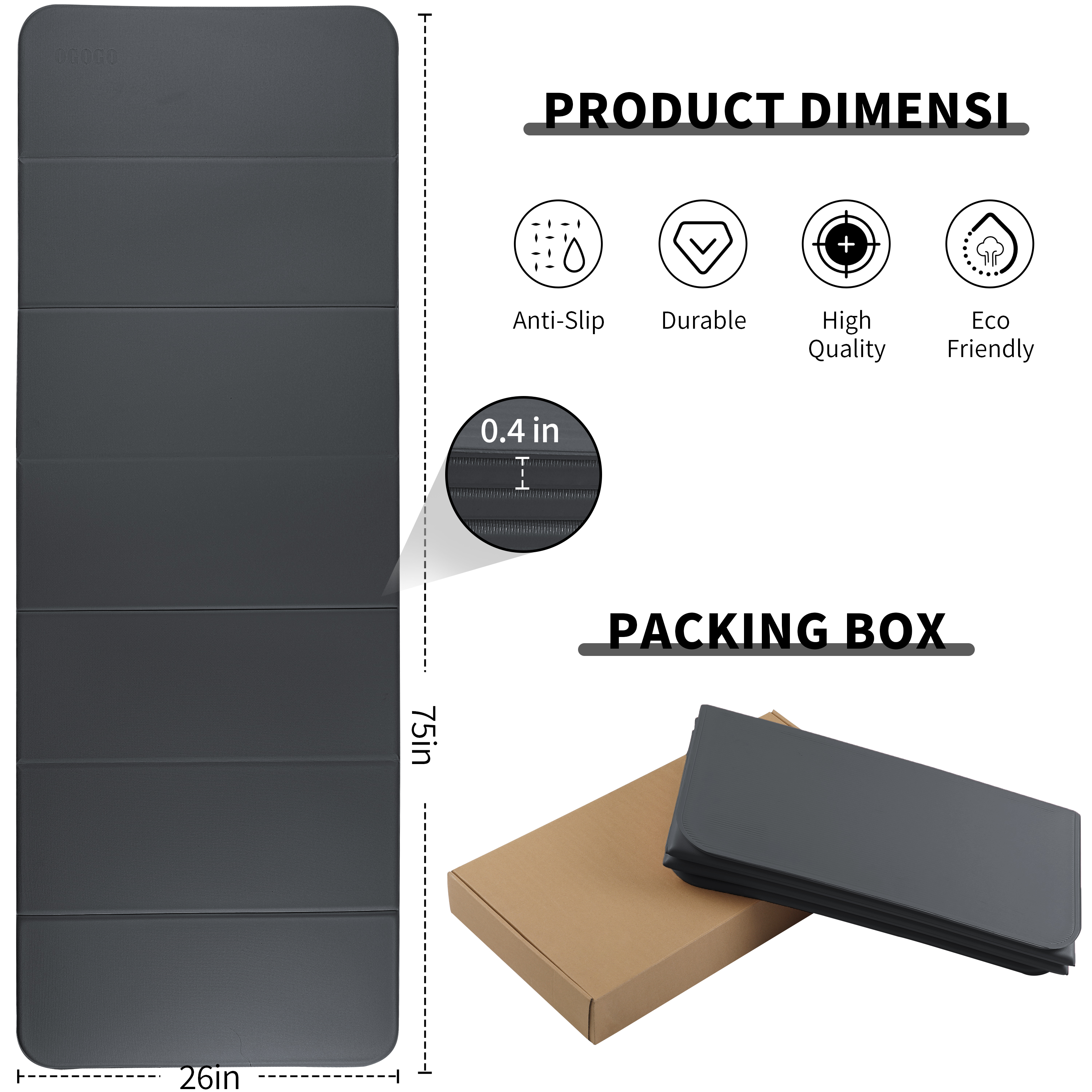 2-in-1 Foldable Fitness Mat 75 x 26 inches - Extra Thick 2/5 Inches Yoga Mat, Lightweight and Portable, Ideal for Yoga, Pilates, Full Body Workouts, Doubles as Step Stool, Yoga Block, Meditation Seat